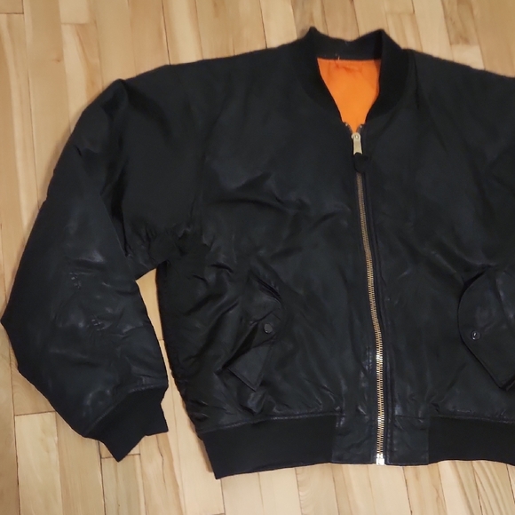 Rothco Black Bomber Jacket with Orange Interior - Picture 3 of 16